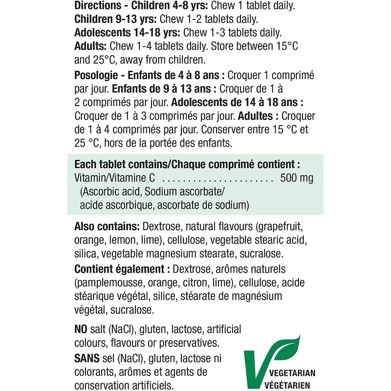 Vitamine C 500 mg à croquer - Agrumes