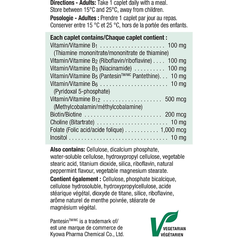Comprimés à dégagement graduel de complexe B 100 mg