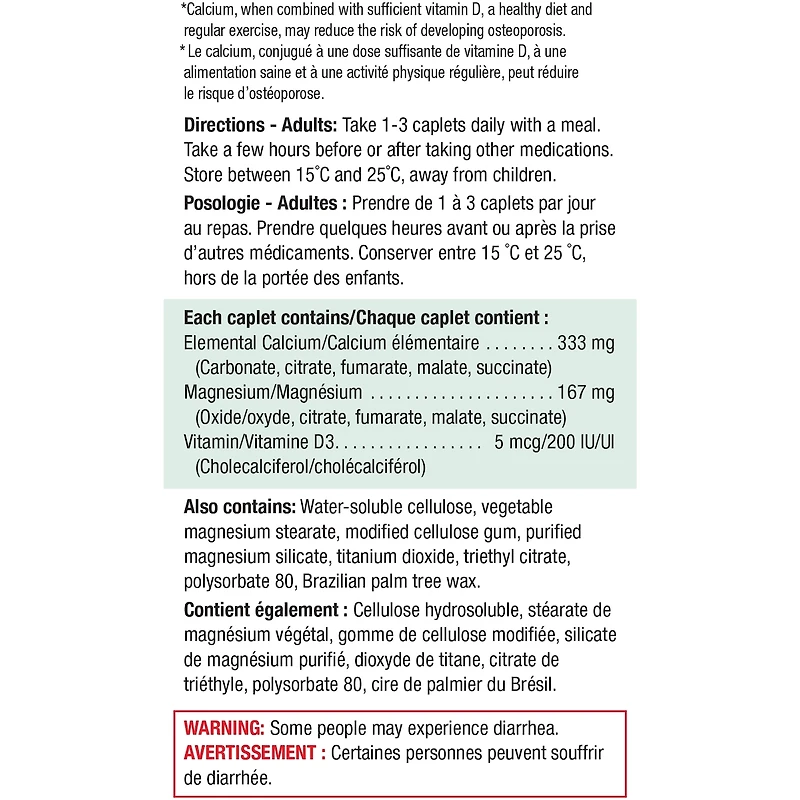 Caplets de calcium, de magnésium et de vitamine D3