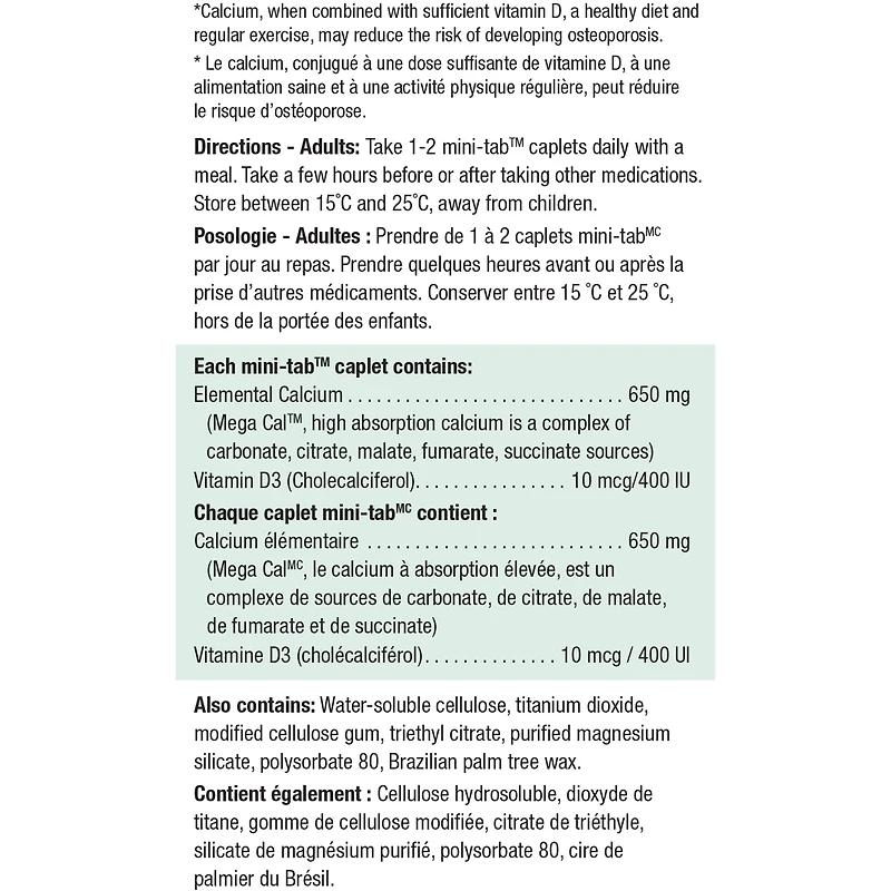 Mega Cal Calcium 650 mg + Vitamine D3 400 UI