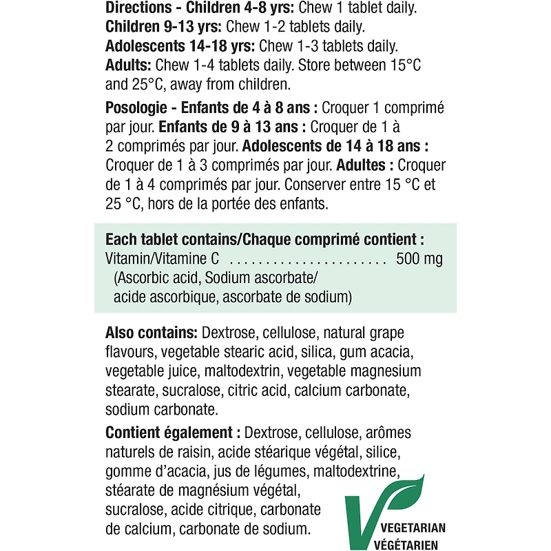 Vitamine C 500 mg à croquer - Jus de raisin
