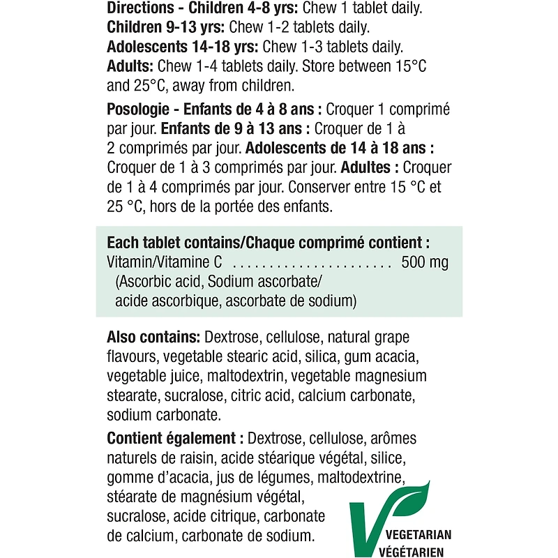 Vitamine C 500 mg à croquer - Jus de raisin