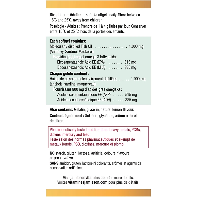 Oméga-3 Ultra-Fort Sans Arrière-Goût de Poisson 900mg