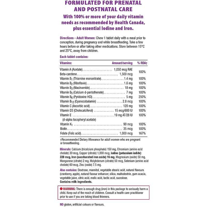 Multivitamine Prénatale à Croquer Complète à 100 %