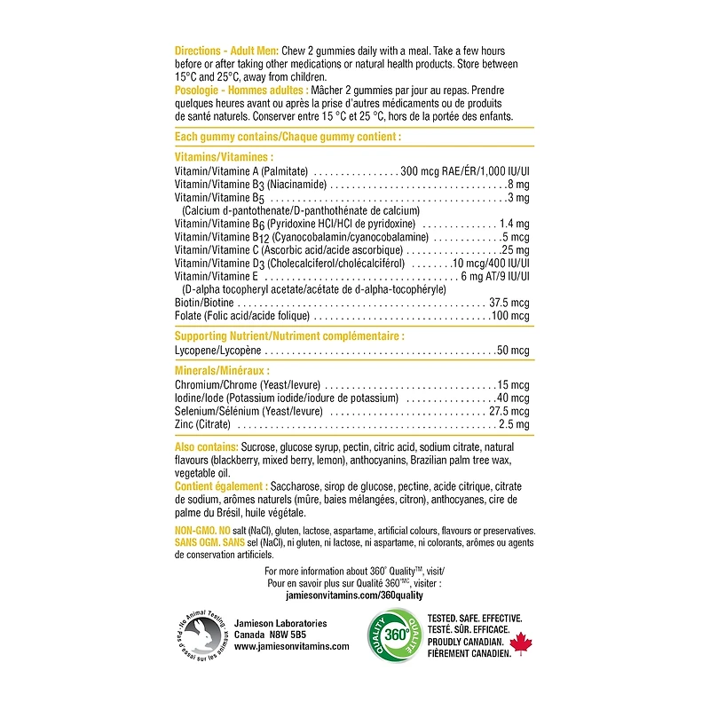 Jamieson multivitamine pour hommes gummies mûre citron, 130 compter