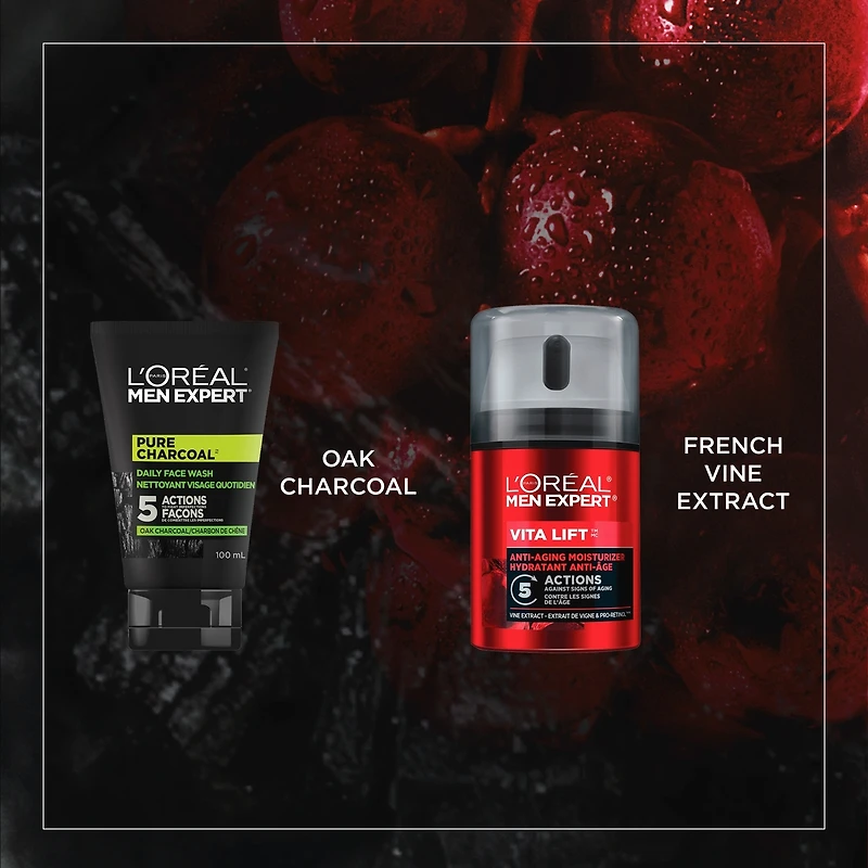 Nettoyant Pure Charcoal + Hydratant Anti-ÂgeVita Lift Kit avec Charbon + Extrait de Vigne Française