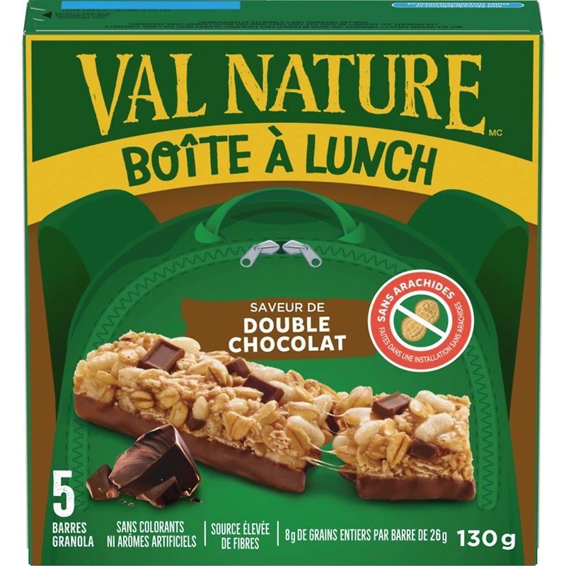 Val Nature Boîte à Lunch, Double Chocolat, Collation pour Enfants, 5 Barres