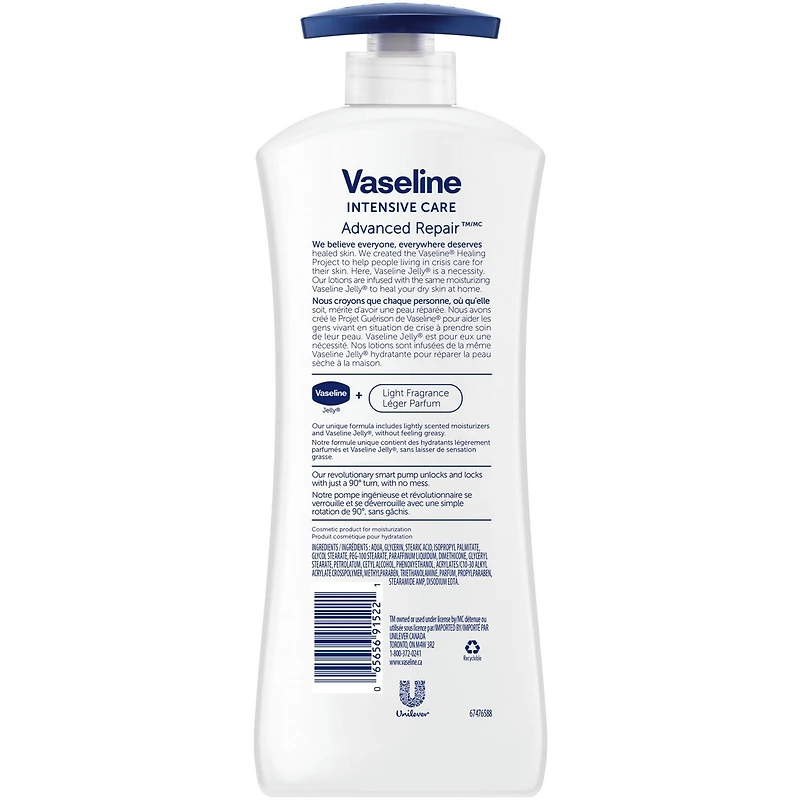 Vaseline Intensive Care Body Lotion deep moisturizer for dry skin Advanced Repair lightly scented with micro-droplets of Vaseline Jelly 600 ml