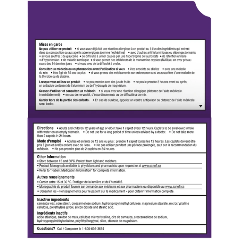 Comprimés Allegra®-D, soulagement des allergies sans somnolence, soulagement des allergies et de la congestion, âge 12 ans et plus