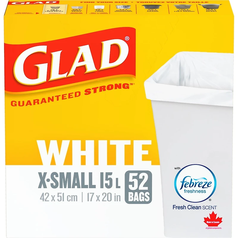 Kitchen Catchers White Garbage Bags - X-Small 15 Litres - Febreze Fresh Clean Scent