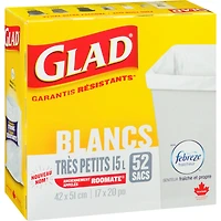 Très petits sacs à ordures blancs avec senteur fraîche et propre de Febreze fraîcheur, sacs à ordures de 15 L