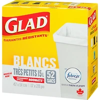 Très petits sacs à ordures blancs avec senteur fraîche et propre de Febreze fraîcheur, sacs à ordures de 15 L