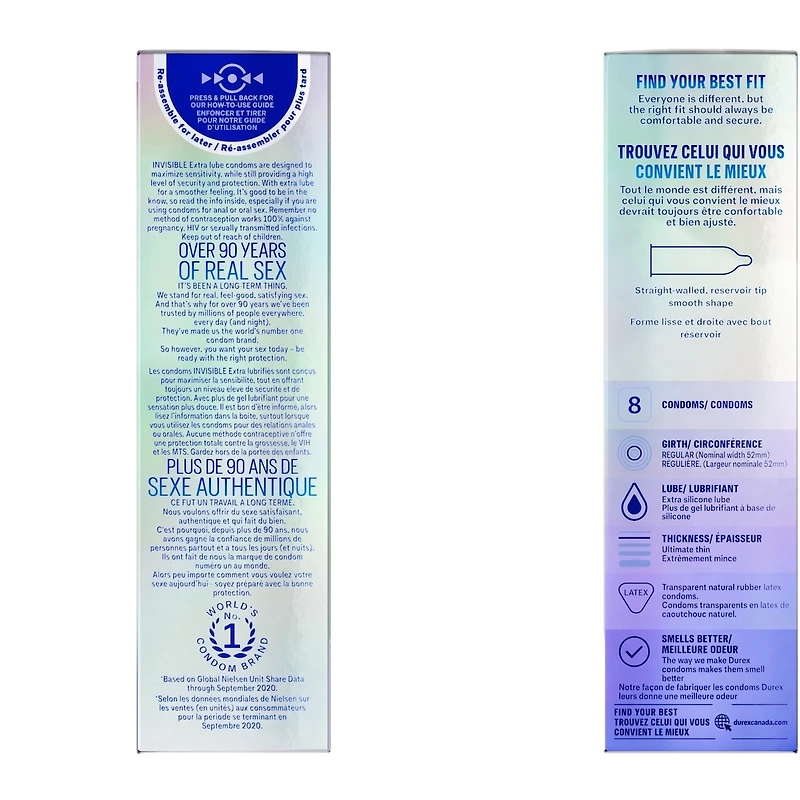 Condoms Durex Invisible extraminces et extralubrifiés