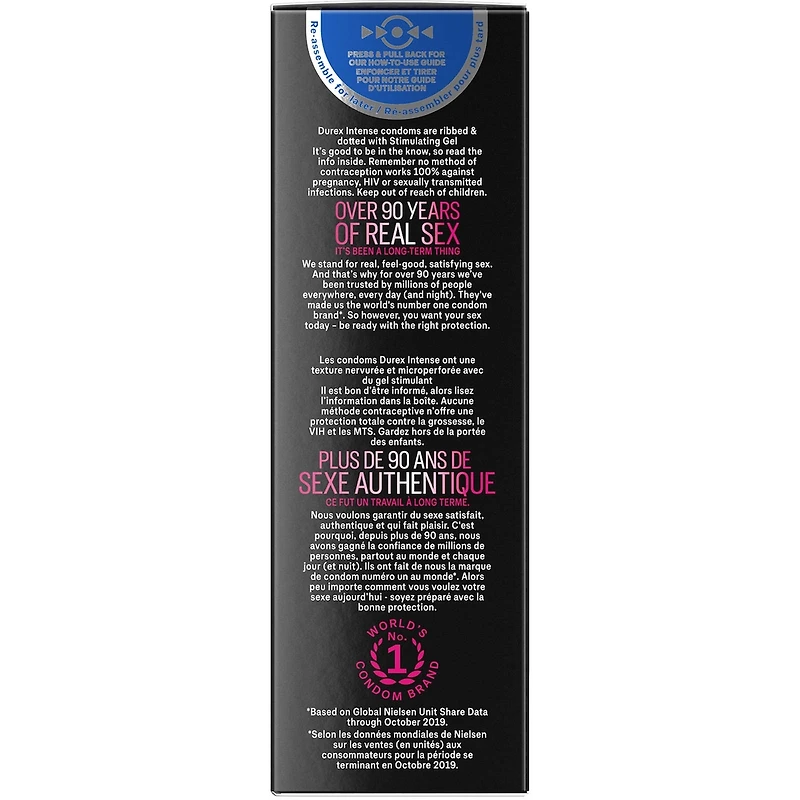 Condoms Durex Intense Orgasmic nervurés microperlés et enrobés d’un gel stimulant