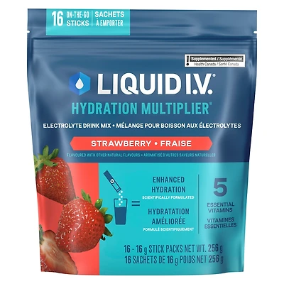 Liquid IV Mélange boisson électrolytes Fraise 16 CT