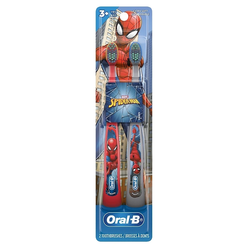 Kid's Manual Toothbrush featuring Marvel's Spiderman, Soft Bristles, for Children and Toddlers 3+, 2 count