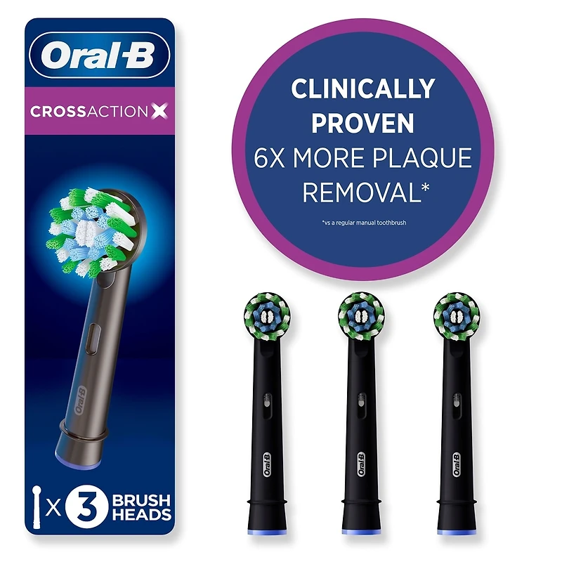 Oral-B CrossAction Electric Toothbrush Replacement Brush Head Refills, Black, 3 Count