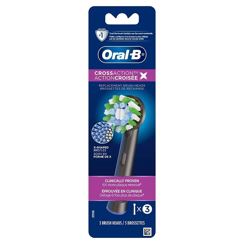 Oral-B CrossAction Electric Toothbrush Replacement Brush Head Refills, Black, 3 Count