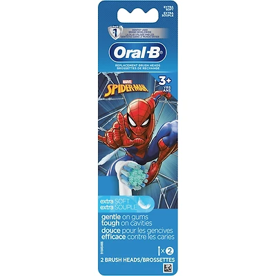 Oral-B Kids Extra Soft Replacement Brush Heads featuring Marvel's Spiderman, 2 count