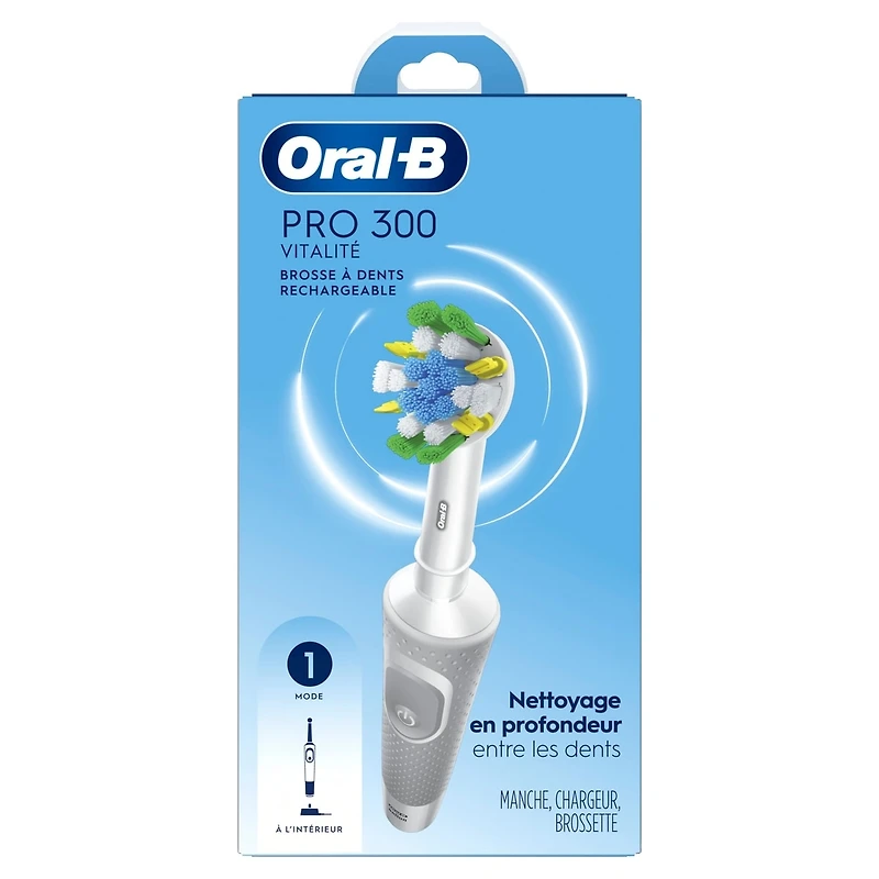 Oral-B Pro 300 Floss Action Vitality Electric Toothbrush with 1 Brush Head, Rechargeable, White