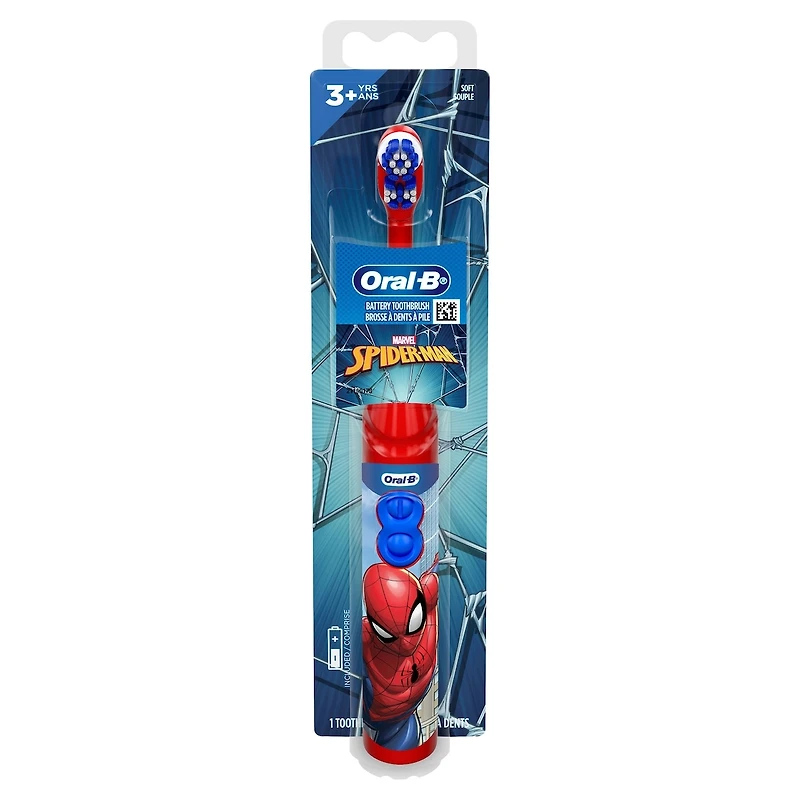 Oral-B Kid's Battery Toothbrush featuring Marvel's Spiderman, Soft Bristles, for Kids 3+