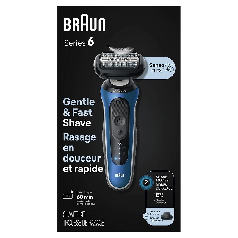 Electric Shaver for Men, Series 6 6120s, Wet & Dry Shave, Turbo & Gentle Shaving Modes, Foil Shaver, Engineered in Germany, With Precision Trimmer & Pouch, Blue