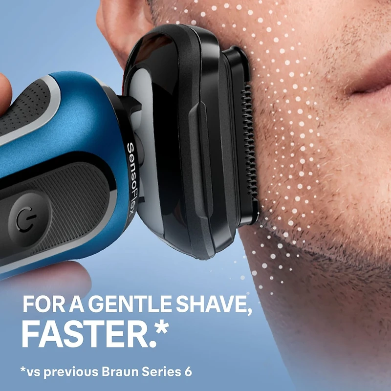 Electric Shaver for Men, Series 6 6120s, Wet & Dry Shave, Turbo & Gentle Shaving Modes, Foil Shaver, Engineered in Germany, With Precision Trimmer & Pouch, Blue