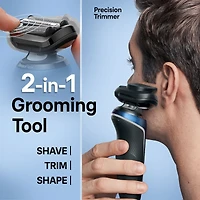 Electric Shaver for Men, Series 6 6120s, Wet & Dry Shave, Turbo & Gentle Shaving Modes, Foil Shaver, Engineered in Germany, With Precision Trimmer & Pouch, Blue