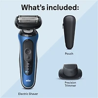 Rasoir électrique pour hommes, Series 6 6120s, rasage sur peau sèche et mouillée, modes Turbo et rasage en douceur, rasoir à grille, conçu en Allemagne, avec tondeuse de précision et étui, bleu