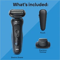 Rasoir électrique pour hommes Braun, Series 5 5118s, rasage sur peau sèche et mouillée, mode de rasage Turbo, rasoir à grille, conçu en Allemagne, pile Li-Ion jusqu’à 50 minutes, avec tondeuse de précision, bleu