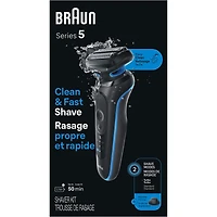 Rasoir électrique pour hommes Braun, Series 5 5118s, rasage sur peau sèche et mouillée, mode de rasage Turbo, rasoir à grille, conçu en Allemagne, pile Li-Ion jusqu’à 50 minutes, avec tondeuse de précision, bleu