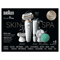 Silk-épil 9 Flex SkinSpa Epilator, 360 Flex and Pivoting Head, Wet and Dry, Includes Shaver Head, Trimmer Comb, Massage Pad, Exfoliation Brush and BodyTrimmer, SES9-481 3D