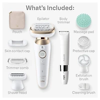 Silk-épil 9 Flex SkinSpa Epilator, 360 Flex and Pivoting Head, Wet and Dry, Includes Shaver Head, Trimmer Comb, Massage Pad, Exfoliation Brush and BodyTrimmer, SES9-481 3D