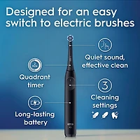 Brosse à dents électrique rechargeable iO Série 2, noir minuit avec 1 brossette soins doux – Capteur automatique de pression pour protéger les gencives – 3 modes – Minuterie de 2 minutes
