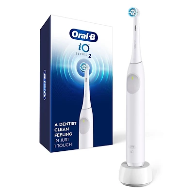 iO Series 2 Rechargeable Electric Powered Toothbrush, Pure White with 1 Gentle Care Brush Head - Automatic Pressure to Protect Gums - 3 Modes - 2 Min Timer