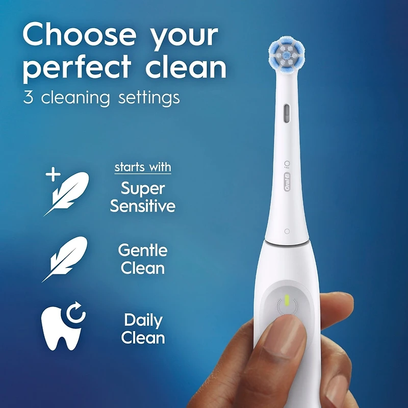 iO Series 2 Rechargeable Electric Powered Toothbrush, Pure White with 1 Gentle Care Brush Head - Automatic Pressure to Protect Gums - 3 Modes - 2 Min Timer