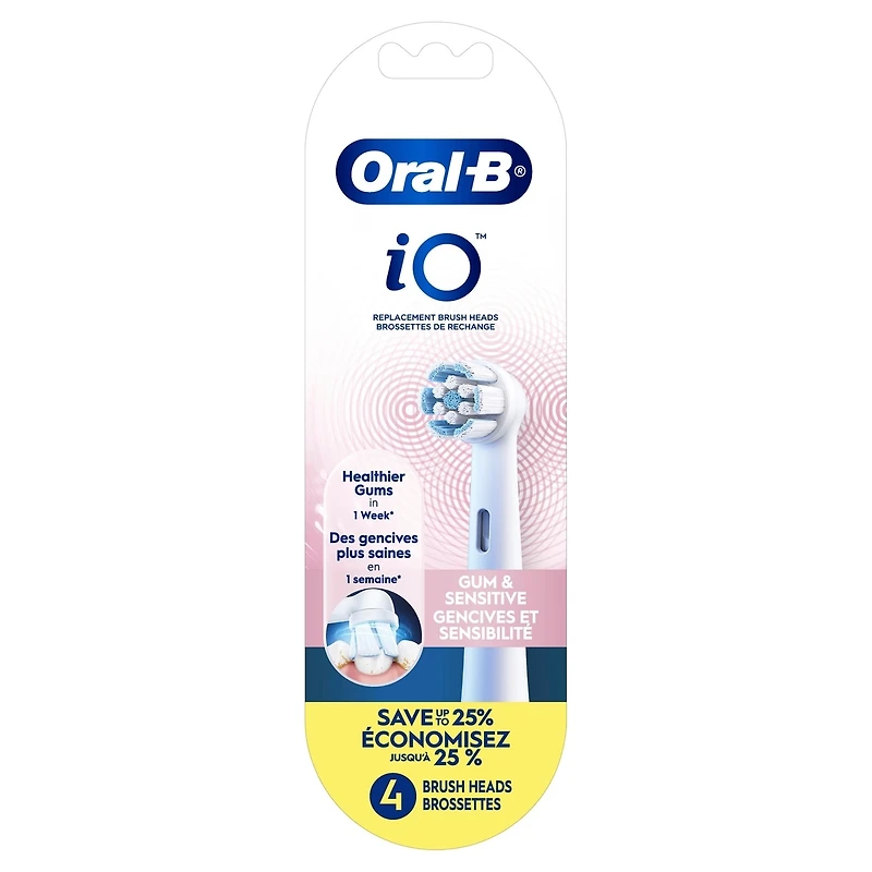 Brossettes de rechange iO Gencives et Dents sensibles pour brosse à dents électrique, blanc, 4unités
