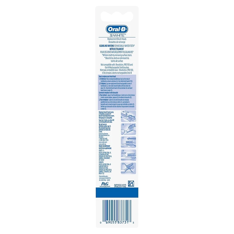 Oral-B 3D White Battery Power Toothbrush Replacement Heads, 2 Count