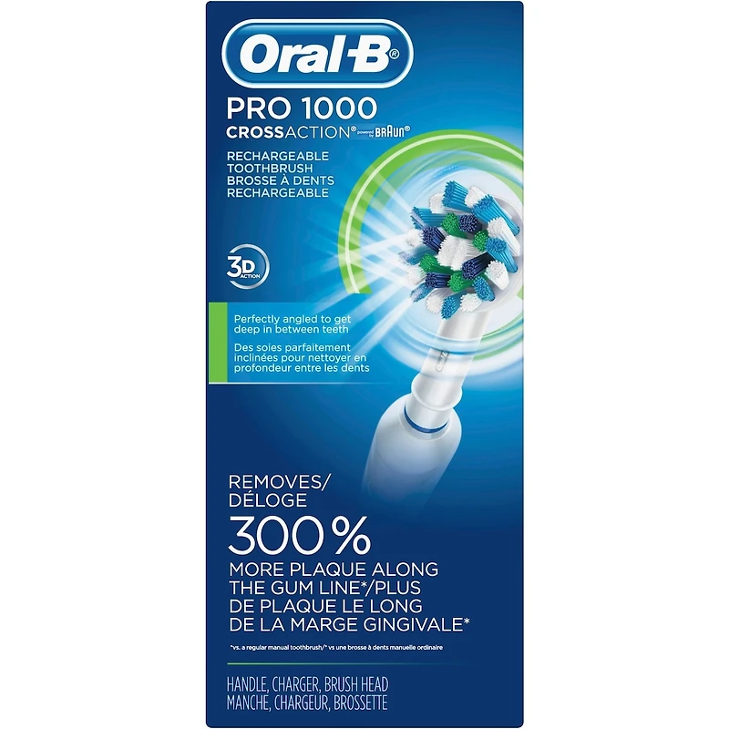 Brosse à dents électrique Oral-B 1000 CrossAction, White alimentée par Braun