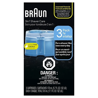 Cartouches de recharge Braun Clean & Renew CCR, Solution nettoyante de rechange de rasoir pour le système de nettoyage Clean&Charge – paquet de 3