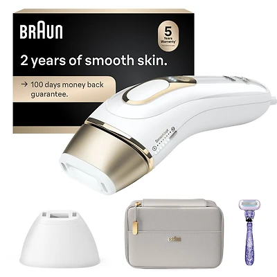 Système d’épilation à domicile Braun IPL Silk·expert Pro 5 PL5157 pour h et f, dernière génération, blanc et or, étui souple, tête haute précision