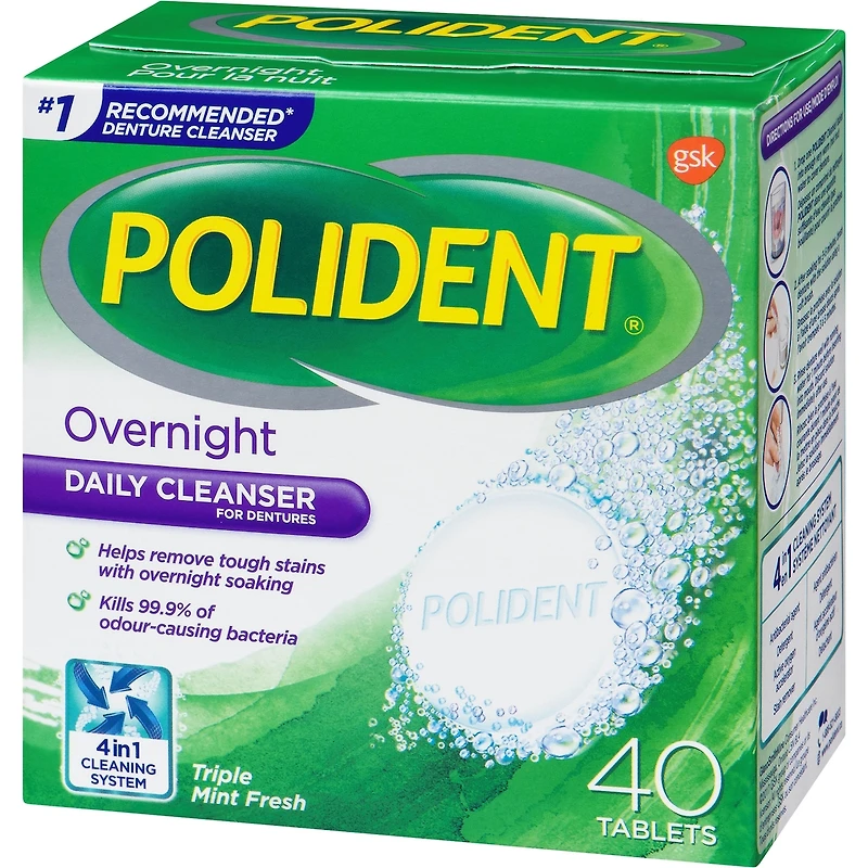 Polident Pour la nuit Nettoyant quotidien pour prothèses dentaires 40
