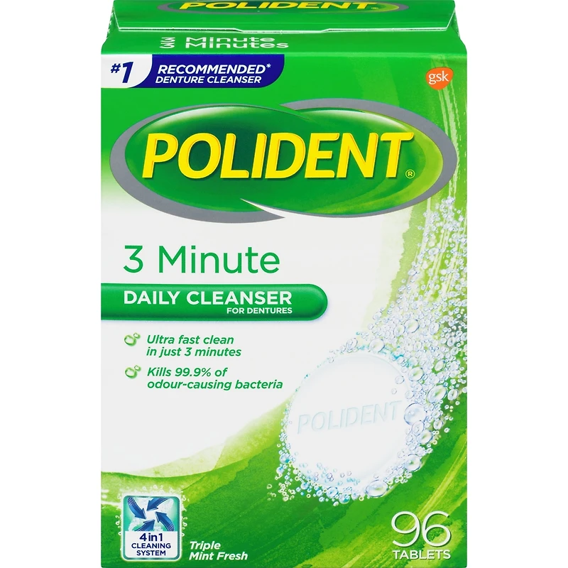Polident 3 minutes Nettoyant quotidien pour prothèses dentaires 96