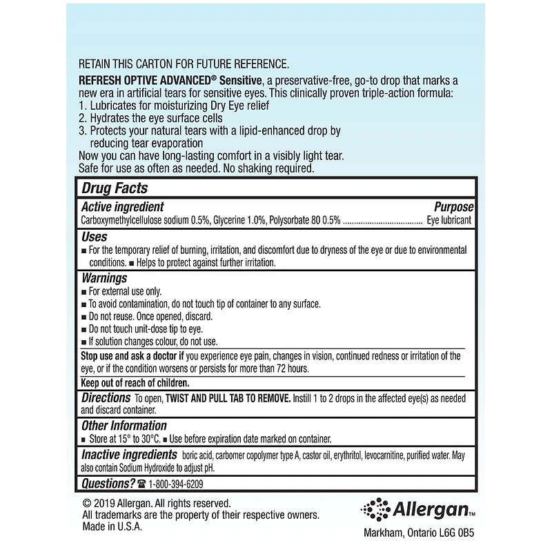 REFRESH OPTIVE ADVANCED SENSITIVE Solution Ophtalmique