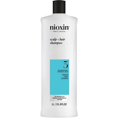 Nioxin System 3 Scalp + Hair Thickening Shampoo For Damaged with Light Thinning, 1L
