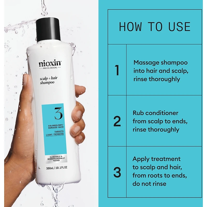 Nioxin System 3 Scalp + Hair Thickening Shampoo For Damaged with Light Thinning, 1L