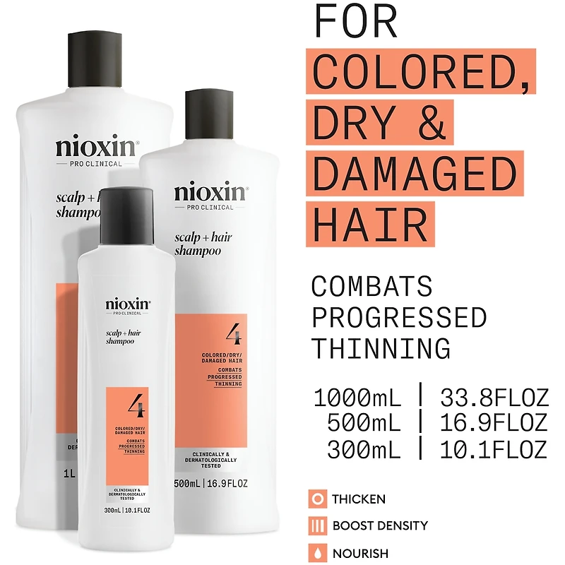 Nioxin System 4 Scalp + Thickening Shampoo For Damaged Hair with Progressed Thinning, 1L