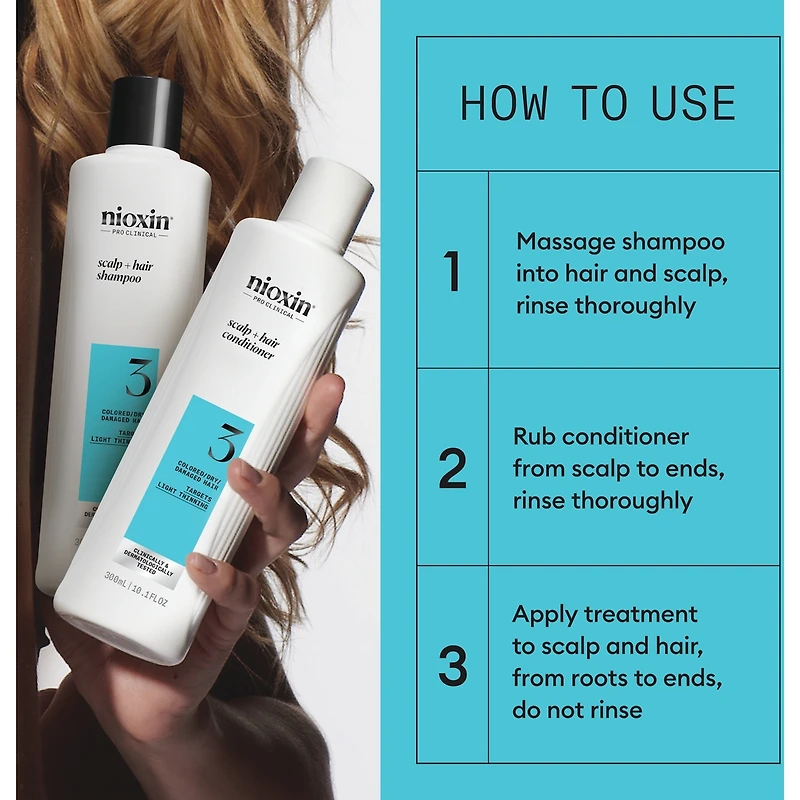 Nioxin System 3 Scalp + Hair Thickening Treatment- Serum for Damaged Hair with Light Thinning, 100ml