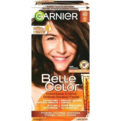 Belle Color Permanent Hair Dye, 100% Grey Coverage, Enriched with Argan Oil and Wheat Germ Oils