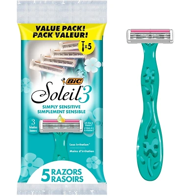Soleil Simplement Sensible Le Rasoir Jetable Pour Femmes À 3 Lames, Bande Hydratante Apaisante